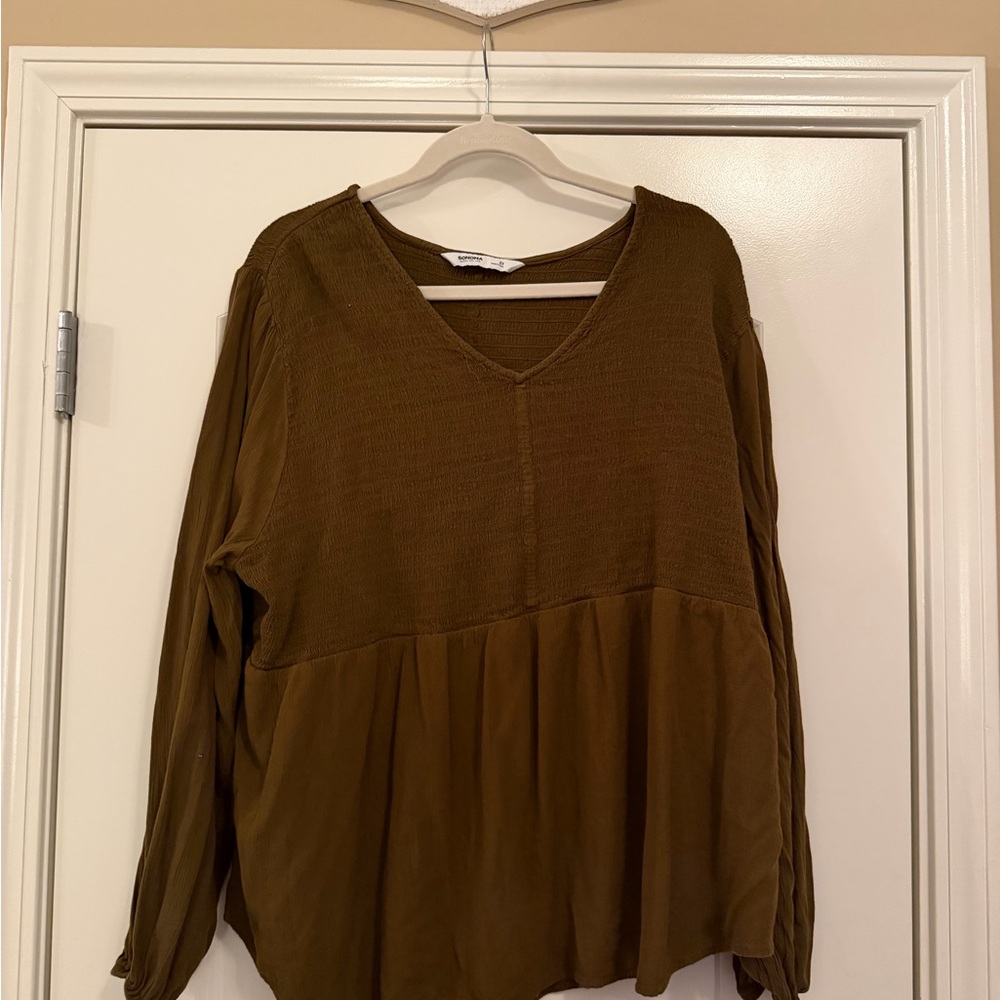 Sonoma Olive Green Smocked Top